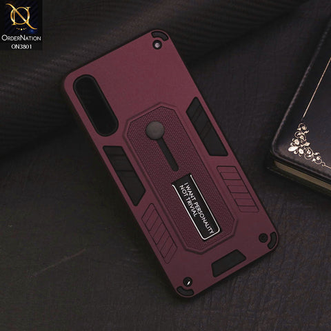Samsung Galaxy A50 Cover - Burgundy - Hybrid Stylish Slide Finger Grip With Metal Kickstand Soft Borders Case