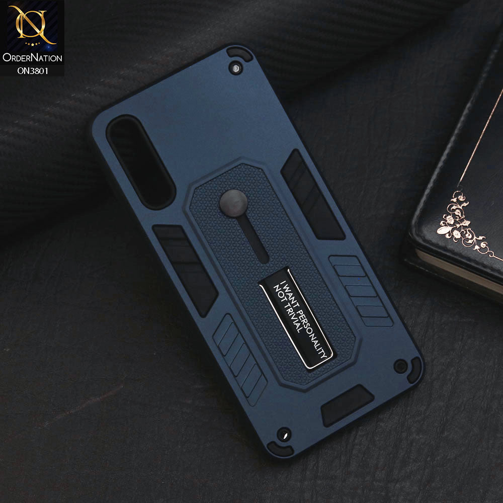 Samsung Galaxy A50 Cover - Midnight Blue - Hybrid Stylish Slide Finger Grip With Metal Kickstand Soft Borders Case