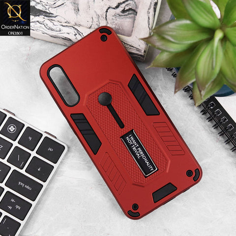 Samsung Galaxy A50s Cover - Red - Hybrid Stylish Slide Finger Grip With Metal Kickstand Soft Borders Case