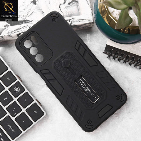 Oppo A54s Cover - Black - Hybrid Stylish Slide Finger Grip With Metal Kickstand Soft Borders Case