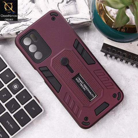 Oppo A54s Cover - Burgundy - Hybrid Stylish Slide Finger Grip With Metal Kickstand Soft Borders Case