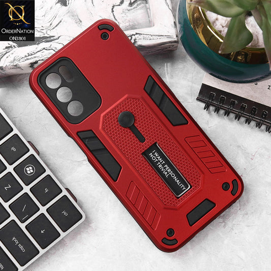 Oppo A16 Cover - Red - Hybrid Stylish Slide Finger Grip With Metal Kickstand Soft Borders Case