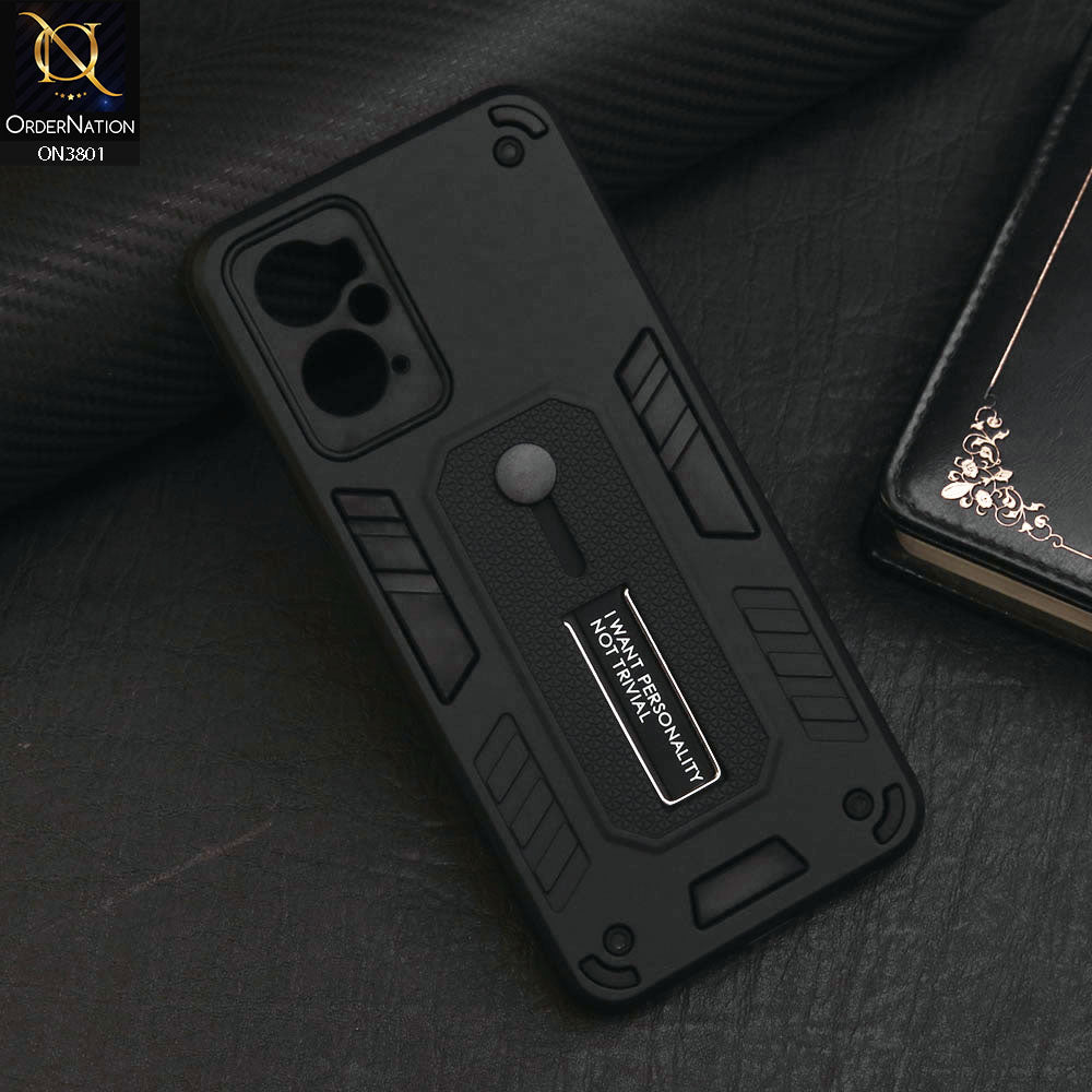 Oppo A36 Cover - Black - Hybrid Stylish Slide Finger Grip With Metal Kickstand Soft Borders Case