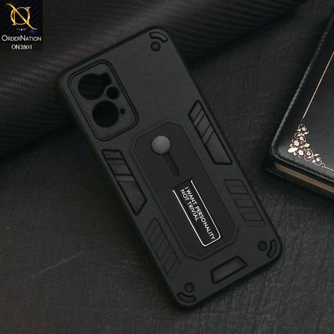 Oppo A36 Cover - Black - Hybrid Stylish Slide Finger Grip With Metal Kickstand Soft Borders Case
