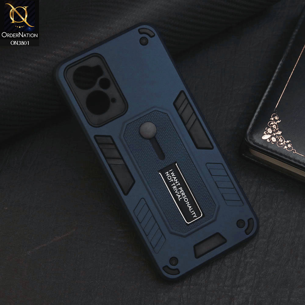 Realme 9i Cover - Midnight Blue - Hybrid Stylish Slide Finger Grip With Metal Kickstand Soft Borders Case