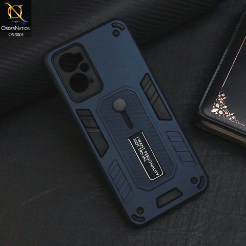 Realme 9i Cover - Midnight Blue - Hybrid Stylish Slide Finger Grip With Metal Kickstand Soft Borders Case