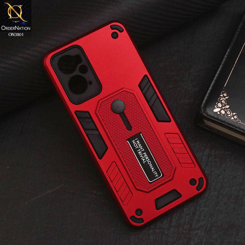 Oppo K10 Cover - Red - Hybrid Stylish Slide Finger Grip With Metal Kickstand Soft Borders Case