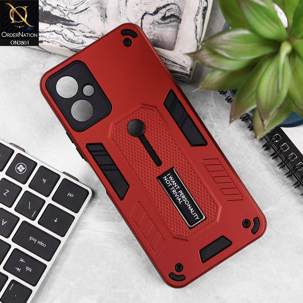 Tecno Camon 19 Neo Cover - Red - Hybrid Stylish Slide Finger Grip With Metal Kickstand Soft Borders Case