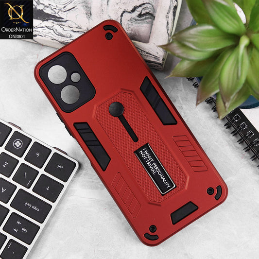 Tecno Camon 19 Neo Cover - Red - Hybrid Stylish Slide Finger Grip With Metal Kickstand Soft Borders Case
