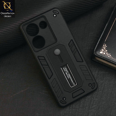 Tecno Camon 20 Cover - Black - Hybrid Stylish Slide Finger Grip With Metal Kickstand Soft Borders Case