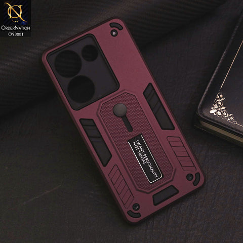Tecno Camon 20 Pro Cover - Burgundy - Hybrid Stylish Slide Finger Grip With Metal Kickstand Soft Borders Case