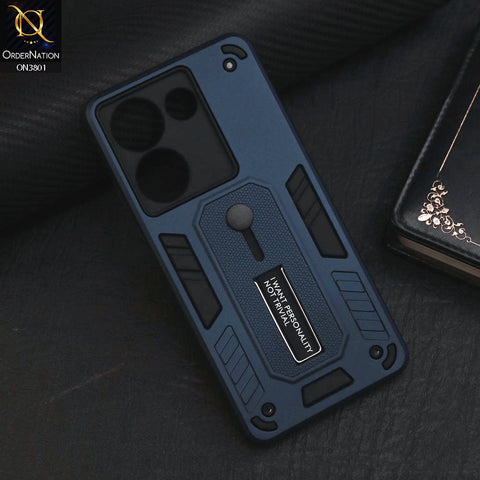 Tecno Camon 20 Pro Cover - Midnight Blue - Hybrid Stylish Slide Finger Grip With Metal Kickstand Soft Borders Case