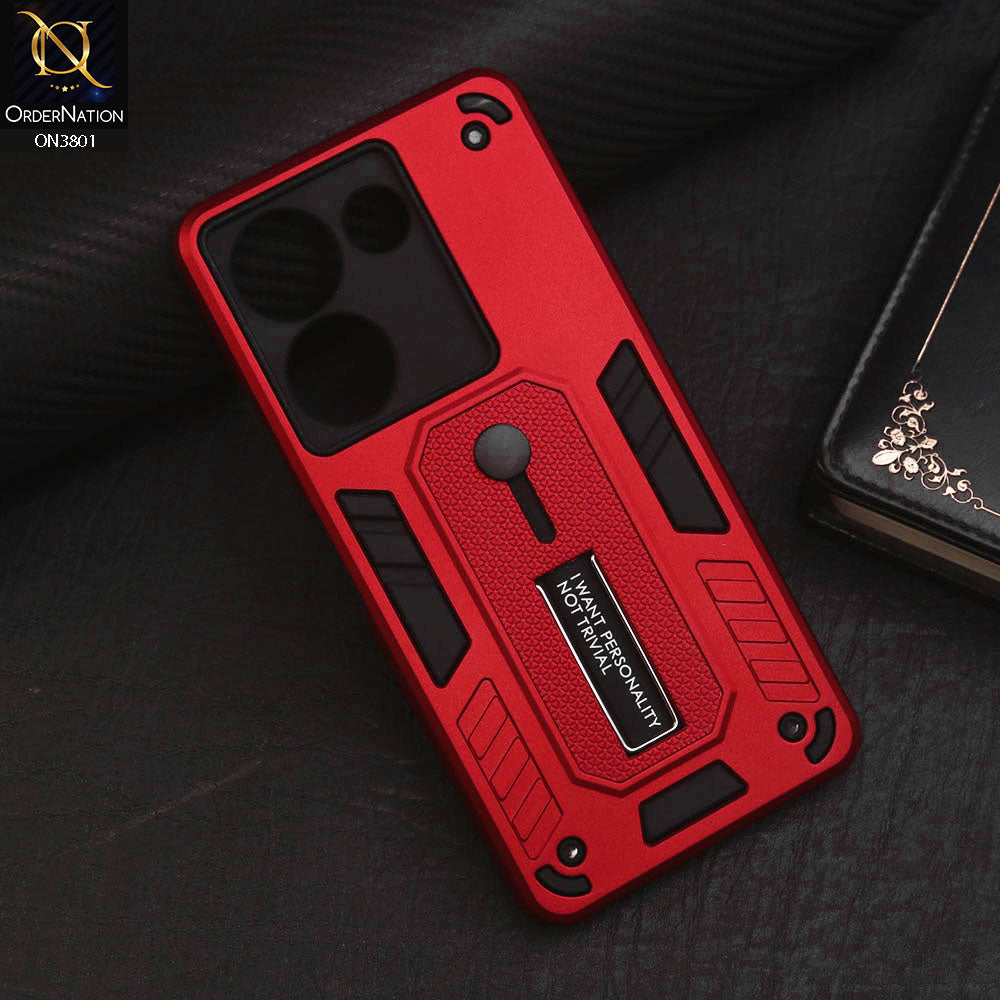 Tecno Camon 20 Cover - Red - Hybrid Stylish Slide Finger Grip With Metal Kickstand Soft Borders Case