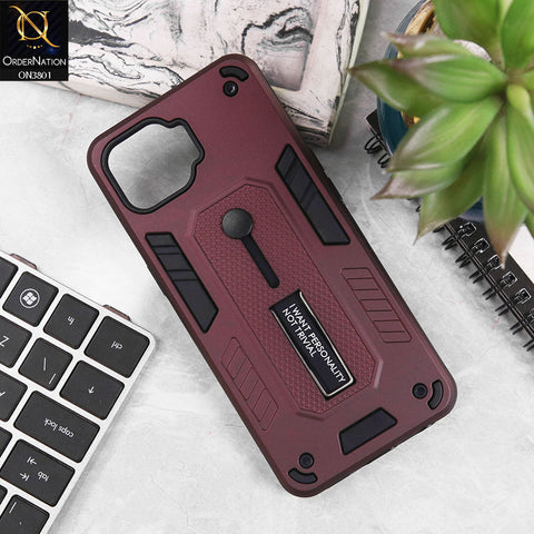 Oppo Reno 4F Cover - Burgundy - Hybrid Stylish Slide Finger Grip With Metal Kickstand Soft Borders Case