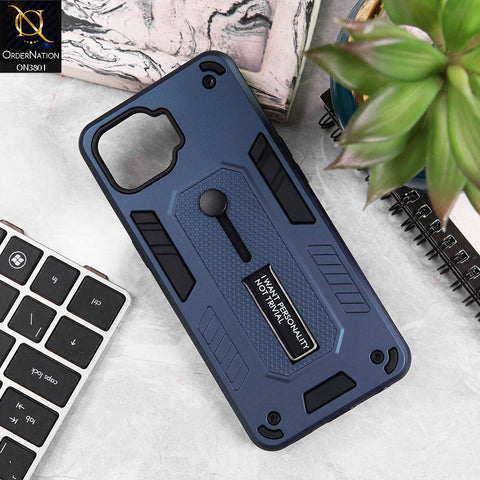Oppo Reno4 Lite Cover - Midnight Blue - Hybrid Stylish Slide Finger Grip With Metal Kickstand Soft Borders Case