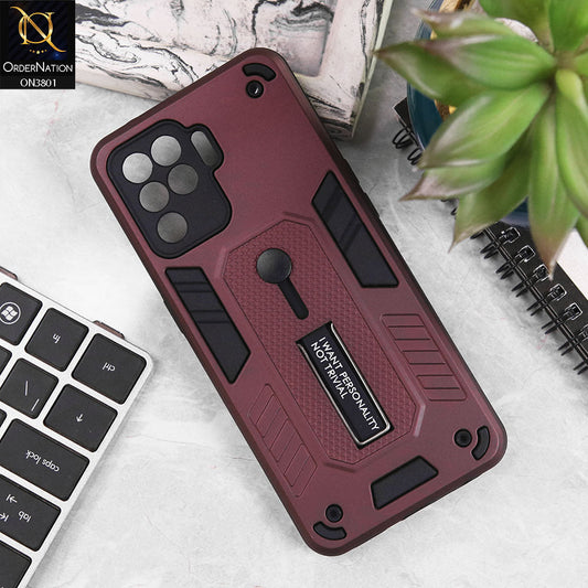 Oppo F19 Pro Cover - Burgundy - Hybrid Stylish Slide Finger Grip With Metal Kickstand Soft Borders Case