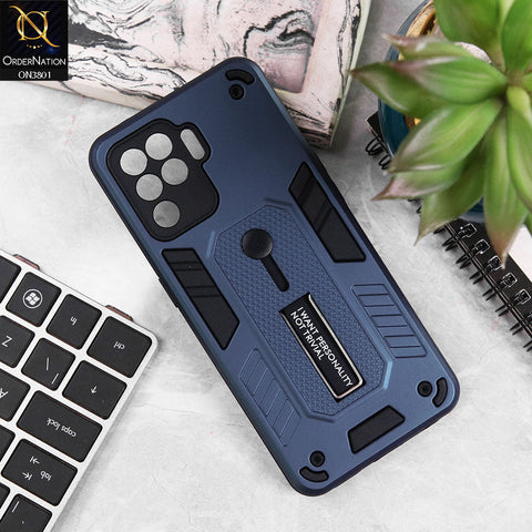 Oppo F19 Pro Cover - Midnight Blue - Hybrid Stylish Slide Finger Grip With Metal Kickstand Soft Borders Case