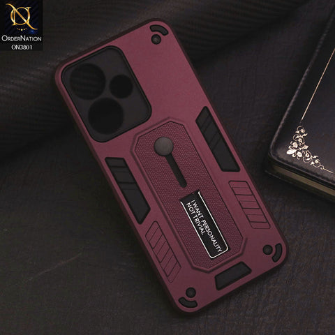 Infinix Hot 30 Cover - Burgundy - Hybrid Stylish Slide Finger Grip With Metal Kickstand Soft Borders Case