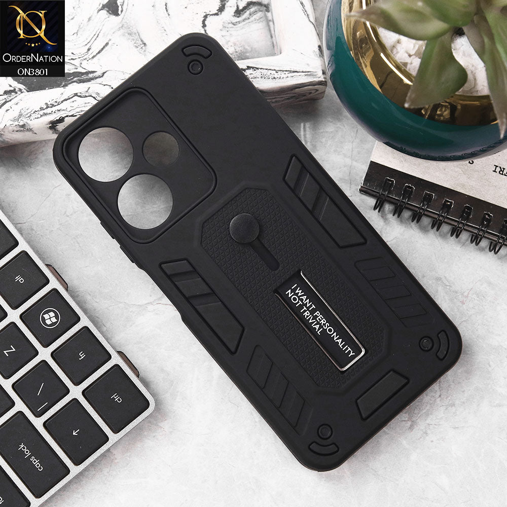 Infinix Hot 30i Cover - Black - Hybrid Stylish Slide Finger Grip With Metal Kickstand Soft Borders Case