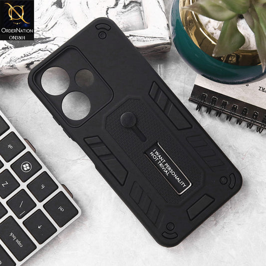 Infinix Hot 30i Cover - Black - Hybrid Stylish Slide Finger Grip With Metal Kickstand Soft Borders Case