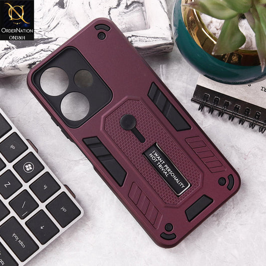 Infinix Hot 30i Cover - Burgundy - Hybrid Stylish Slide Finger Grip With Metal Kickstand Soft Borders Case