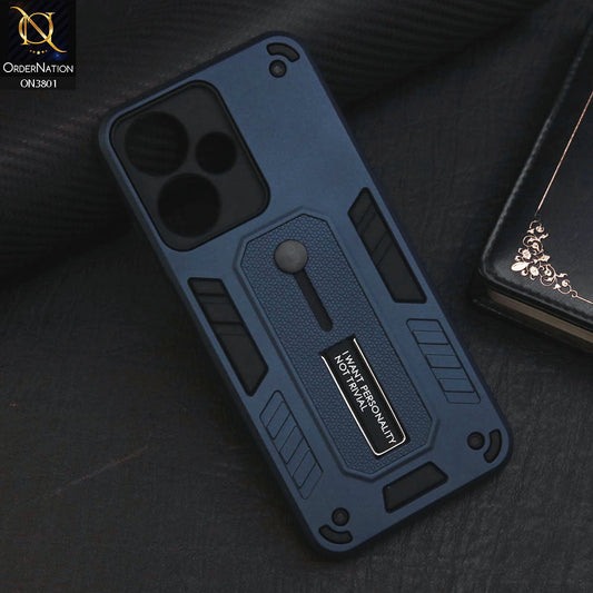 Infinix Hot 30 Play Cover - Midnight Blue - Hybrid Stylish Slide Finger Grip With Metal Kickstand Soft Borders Case