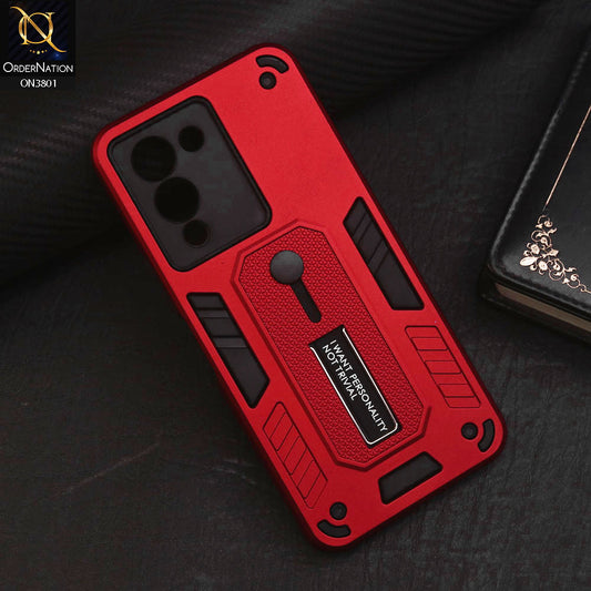 Infinix Note 12 G96 Cover - Red - Hybrid Stylish Slide Finger Grip With Metal Kickstand Soft Borders Case