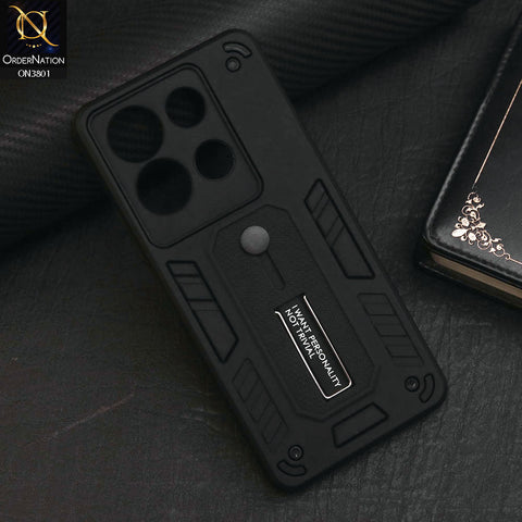 Infinix Note 30 Cover - Black - Hybrid Stylish Slide Finger Grip With Metal Kickstand Soft Borders Case