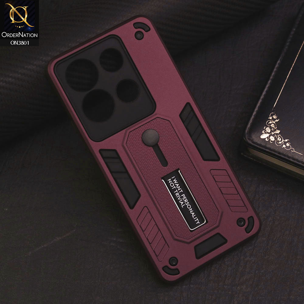 Infinix Note 30 Cover - Burgundy - Hybrid Stylish Slide Finger Grip With Metal Kickstand Soft Borders Case