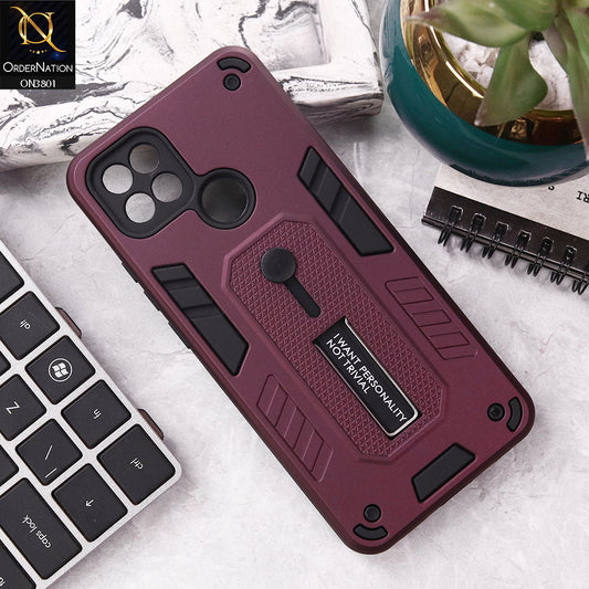 Oppo A15s Cover - Burgundy - Hybrid Stylish Slide Finger Grip With Metal Kickstand Soft Borders Case