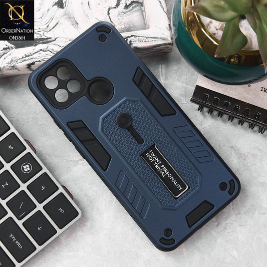 Oppo A15 Cover - Midnight Blue - Hybrid Stylish Slide Finger Grip With Metal Kickstand Soft Borders Case