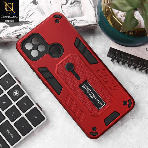 Oppo A15 Cover - Red - Hybrid Stylish Slide Finger Grip With Metal Kickstand Soft Borders Case