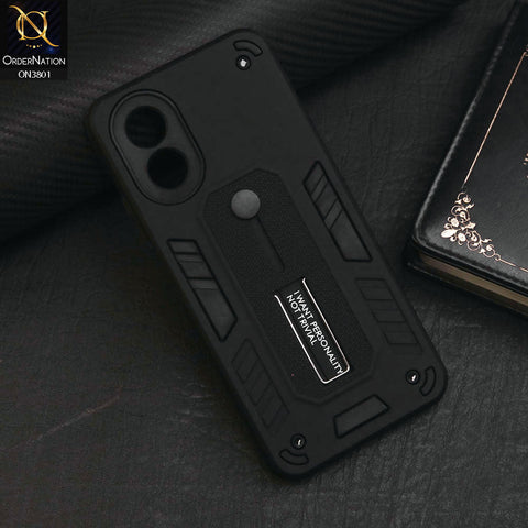 Oppo A18 Cover - Black - Hybrid Stylish Slide Finger Grip With Metal Kickstand Soft Borders Case
