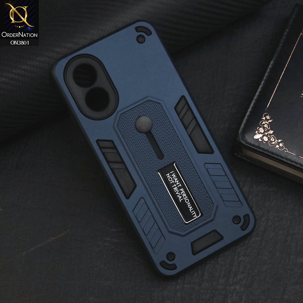 Oppo A18 Cover - Midnight Blue - Hybrid Stylish Slide Finger Grip With Metal Kickstand Soft Borders Case