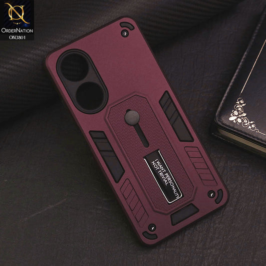 Oppo A60 Cover - Burgundy - Hybrid Stylish Slide Finger Grip With Metal Kickstand Soft Borders Case