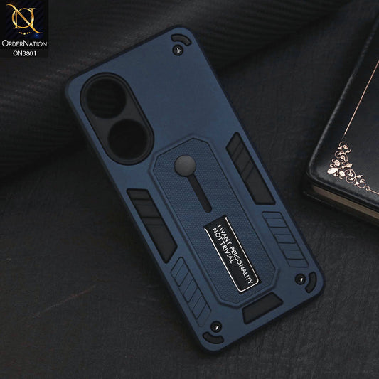 Oppo A60 Cover - Midnight Blue - Hybrid Stylish Slide Finger Grip With Metal Kickstand Soft Borders Case