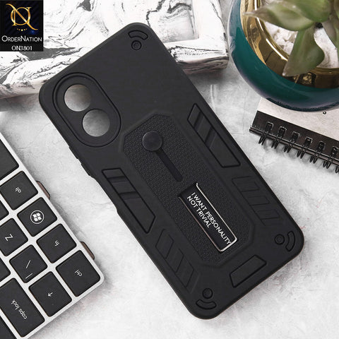 Oppo A78 4G Cover - Black - Hybrid Stylish Slide Finger Grip With Metal Kickstand Soft Borders Case