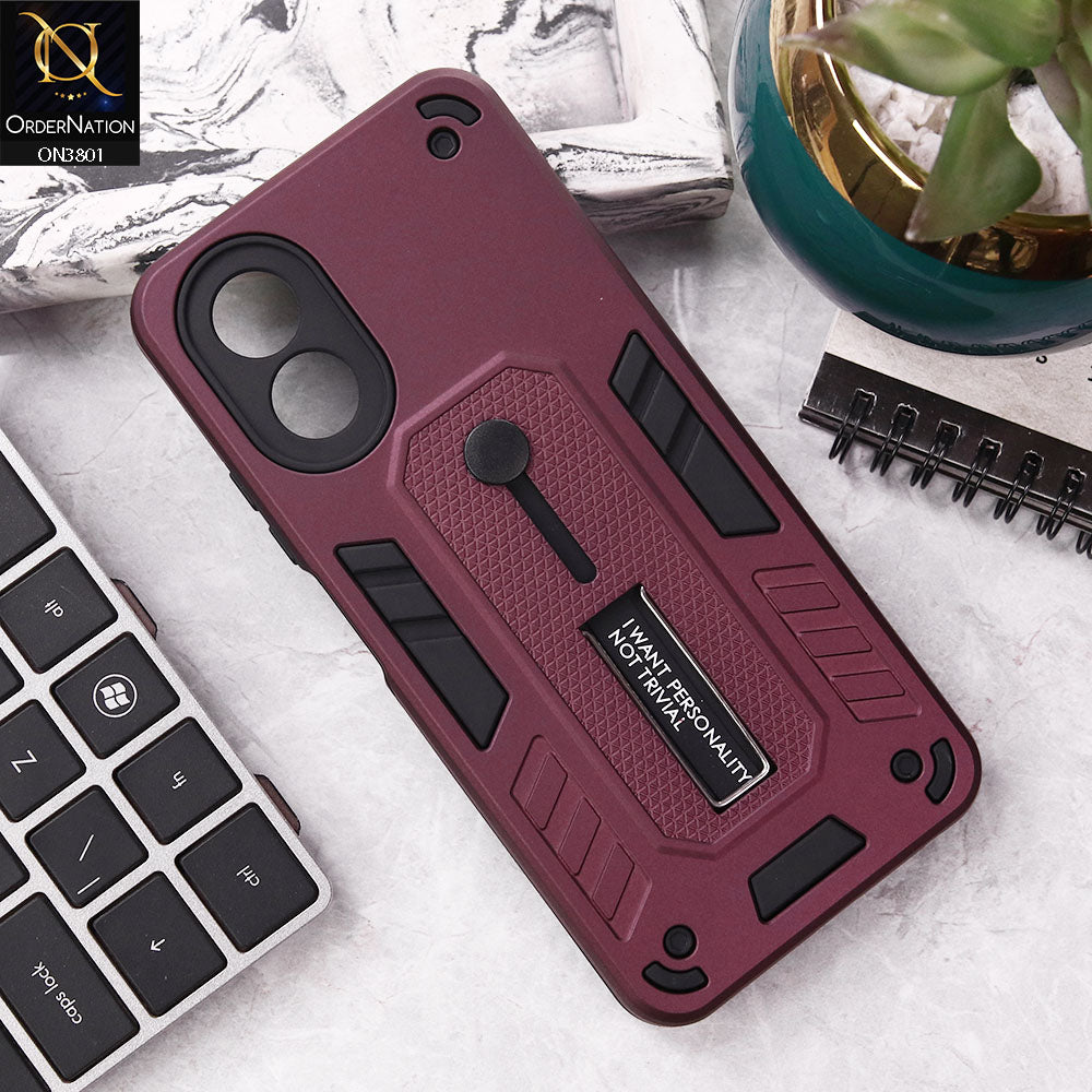 Oppo A78 4G Cover - Burgundy - Hybrid Stylish Slide Finger Grip With Metal Kickstand Soft Borders Case