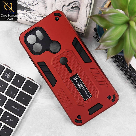 Redmi A1 plus Cover - Red - Hybrid Stylish Slide Finger Grip With Metal Kickstand Soft Borders Case