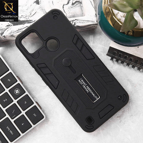 Realme C25Y Cover - Black - Hybrid Stylish Slide Finger Grip With Metal Kickstand Soft Borders Case