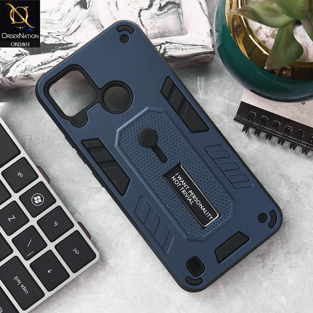 Realme C21Y Cover - Midnight Blue - Hybrid Stylish Slide Finger Grip With Metal Kickstand Soft Borders Case
