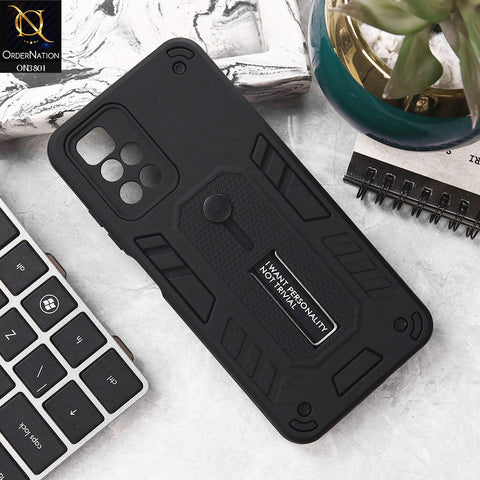 Xiaomi Redmi 10 Prime Cover - Black - Hybrid Stylish Slide Finger Grip With Metal Kickstand Soft Borders Case