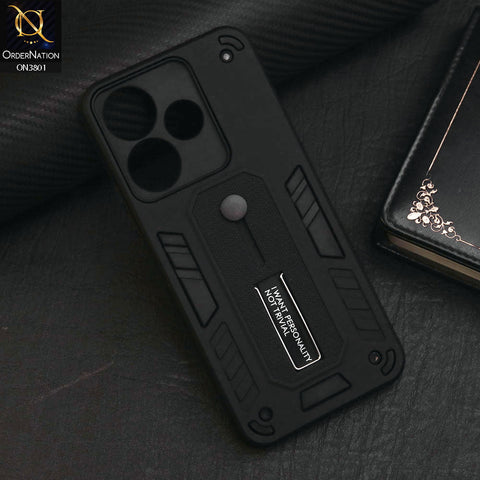 Xiaomi Redmi Note 13R Cover - Black - Hybrid Stylish Slide Finger Grip With Metal Kickstand Soft Borders Case