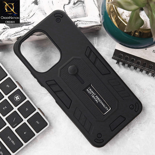 Xiaomi Poco C65 Cover - Black - Hybrid Stylish Slide Finger Grip With Metal Kickstand Soft Borders Case