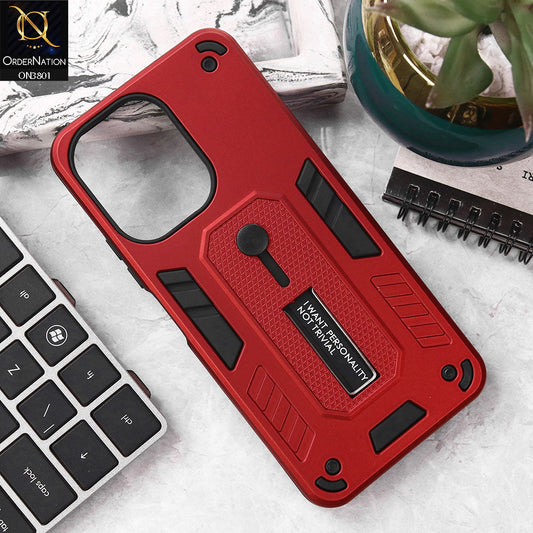Xiaomi Redmi 13C Cover - Red - Hybrid Stylish Slide Finger Grip With Metal Kickstand Soft Borders Case