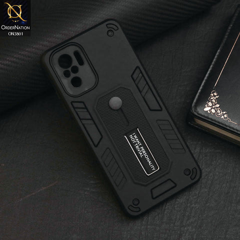 Xiaomi Redmi Note 10 4G Cover - Black - Hybrid Stylish Slide Finger Grip With Metal Kickstand Soft Borders Case