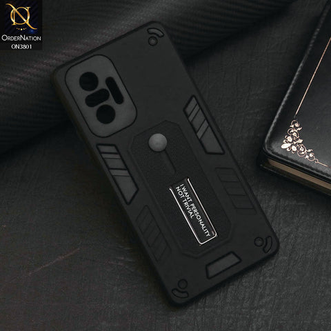 Xiaomi Redmi Note 10 Pro 4G Cover - Black - Hybrid Stylish Slide Finger Grip With Metal Kickstand Soft Borders Case