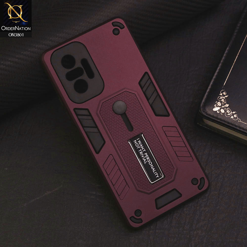 Xiaomi Redmi Note 10 Pro Max Cover - Burgundy - Hybrid Stylish Slide Finger Grip With Metal Kickstand Soft Borders Case