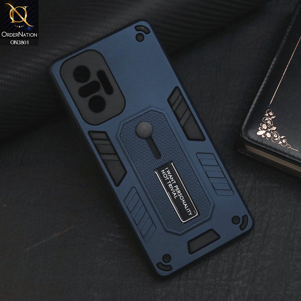 Xiaomi Redmi Note 10 Pro 4G Cover - Midnight Blue - Hybrid Stylish Slide Finger Grip With Metal Kickstand Soft Borders Case