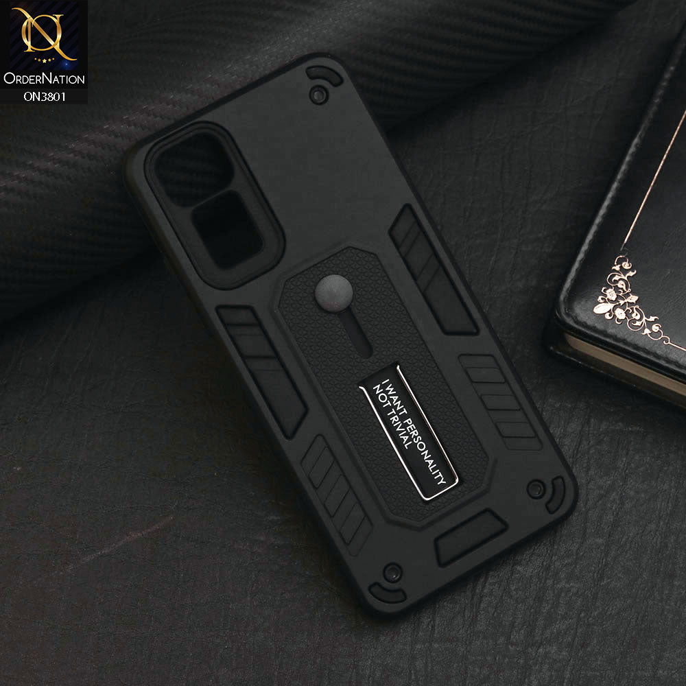 Xiaomi Redmi Note 11S Cover - Black - Hybrid Stylish Slide Finger Grip With Metal Kickstand Soft Borders Case